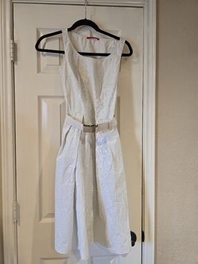 PRADA Women's Sleeveless Striped Cotton Belted Dress Size 38